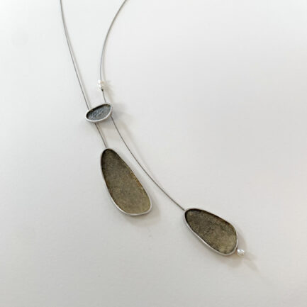 Silver drops necklace with pearls and coloured paper inlay