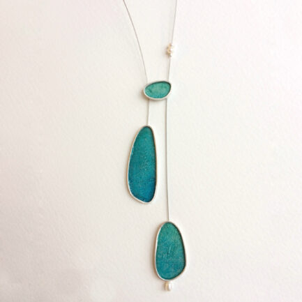 Silver drops necklace with pearls and coloured paper inlay