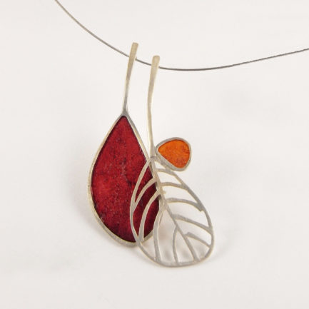 Silver leaf necklace with coloured paper inlay