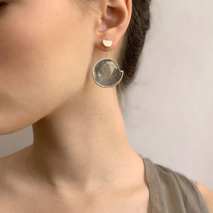 Silver nebulae round drop earrings with coloured paper inlay