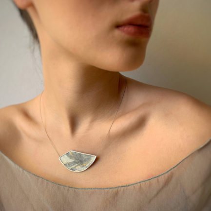 Silver nebulae short necklace with coloured paper inlay