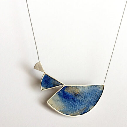 Silver nebulae long necklace with coloured paper inlay