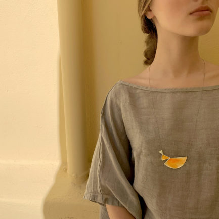 Silver nebulae long necklace with coloured paper inlay