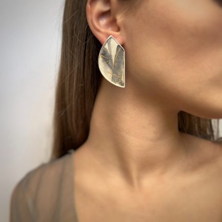 Silver nebulae statement earrings with coloured paper inlay