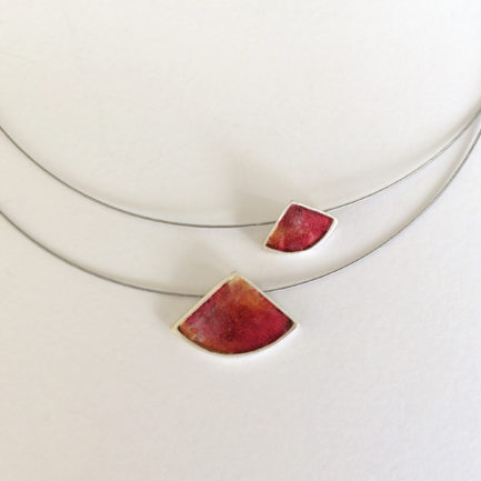 Silver small triangles necklace with coloured paper inlay