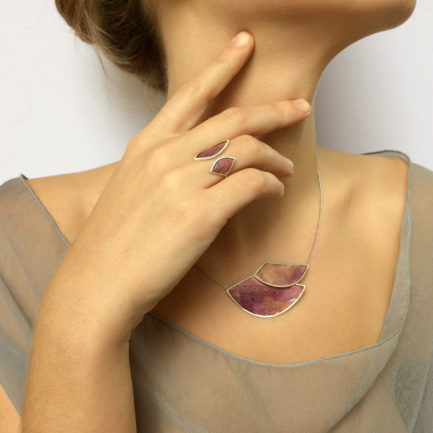 Silver statement necklace with coloured paper inlay