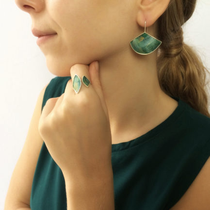 Silver triangles open ring with coloured paper inlay