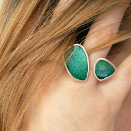 Silver open ring with coloured paper inlay