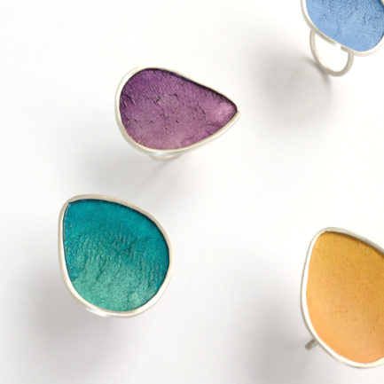 Silver statement ring with coloured paper inlay