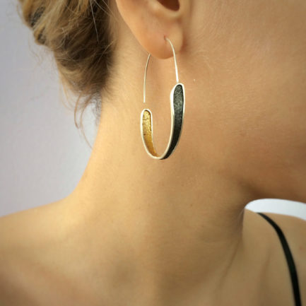 Silver long hoops with coloured paper inlay