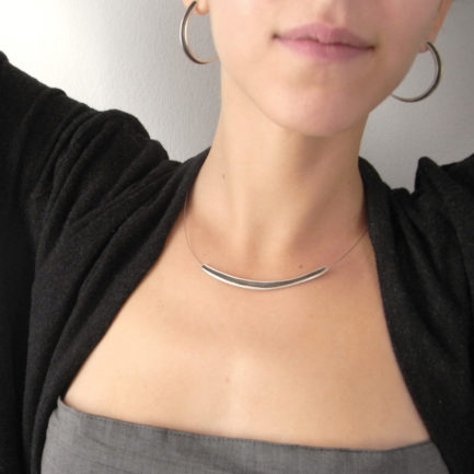 Silver single bar necklace with coloured paper inlay