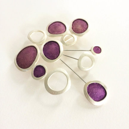 Silver grape-shaped statement brooch with coloured paper inlay