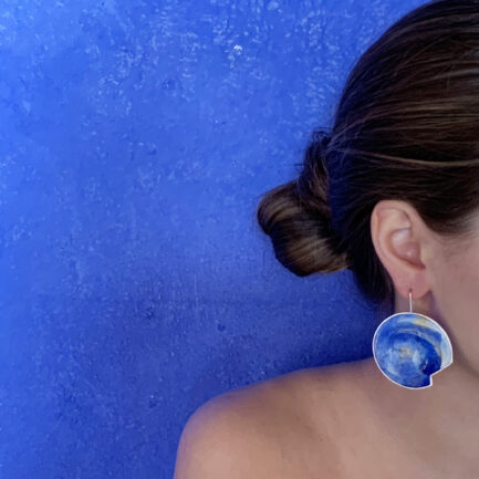 Silver nebulae bold rounded drop earrings with coloured paper inlay