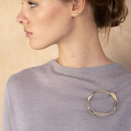 Silver gold-plated brooch with coloured paper inlay