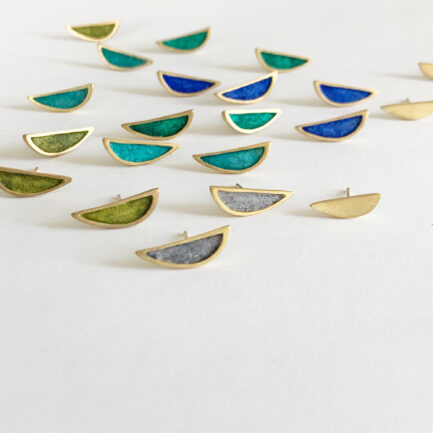 Silver gold-plated studs with coloured paper inlay