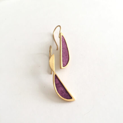 Silver gold-plated asymmetrical earrings with coloured paper inlay
