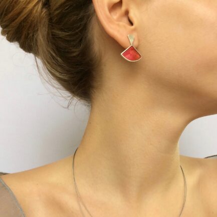 Silver kissing triangles studs with coloured paper inlay