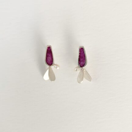 Silver studs with coloured paper inlay and pearl