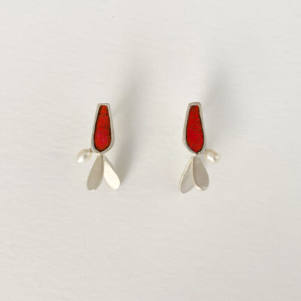 Silver studs with coloured paper inlay and pearl