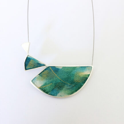 Silver nebulae long necklace with coloured paper inlay