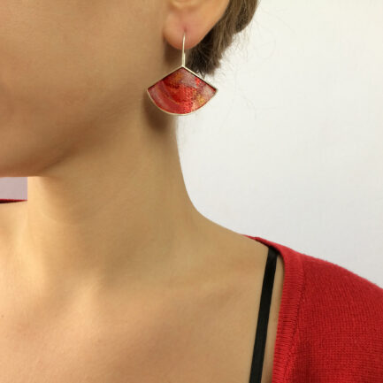 Silver triangle drop earrings with coloured paper inlay