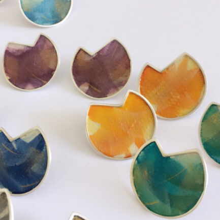 Silver nebulae missing piece round studs with coloured paper inlay