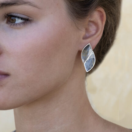 Silver spira large studs with coloured paper inlay