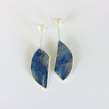 Silver nebulae long drop earrings with coloured paper inlay