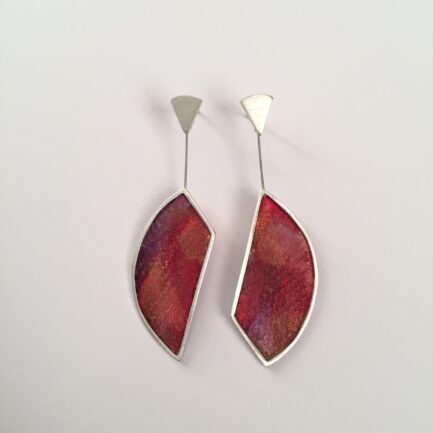 Silver nebulae long drop earrings with coloured paper inlay