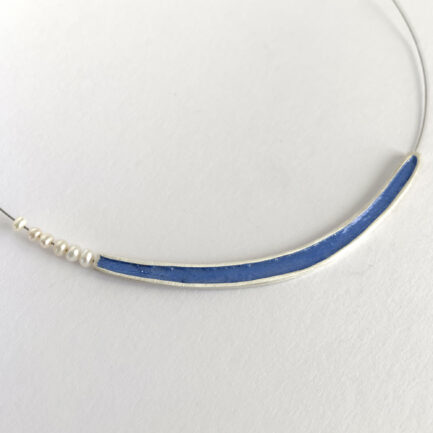 Silver single bar necklace with coloured paper inlay and pearls