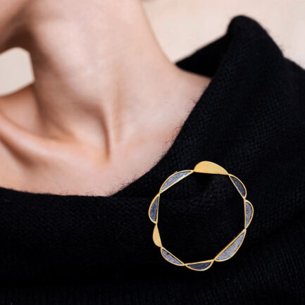 Silver gold-plated brooch with coloured paper inlay