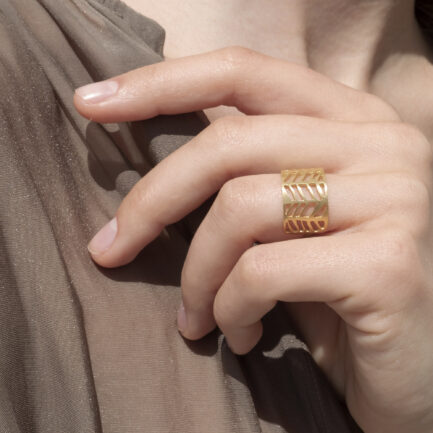 Silver gold-plated herringbone ring