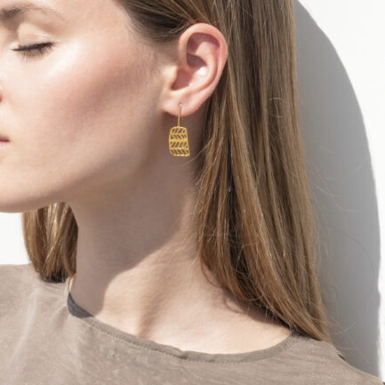 Silver gold-plated herringbone drop earrings
