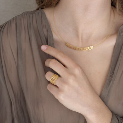 Silver gold-plated herringbone ring