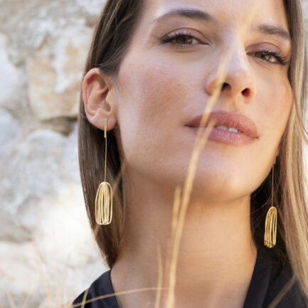 Silver gold-plated linear long drop earrings
