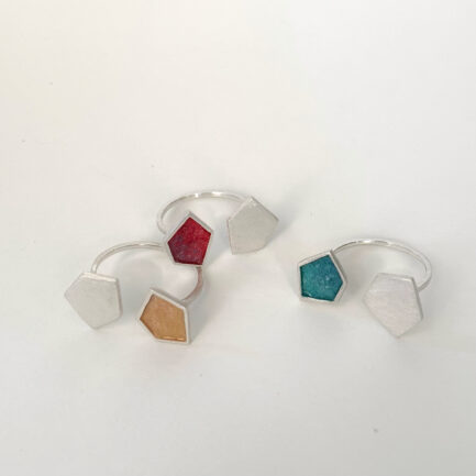 Silver rock-shaped open ring with coloured paper inlay