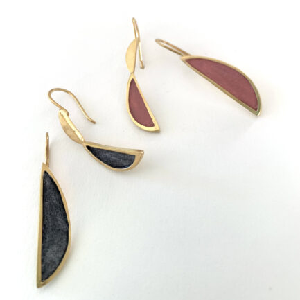 Silver gold-plated asymmetrical earrings with coloured paper inlay