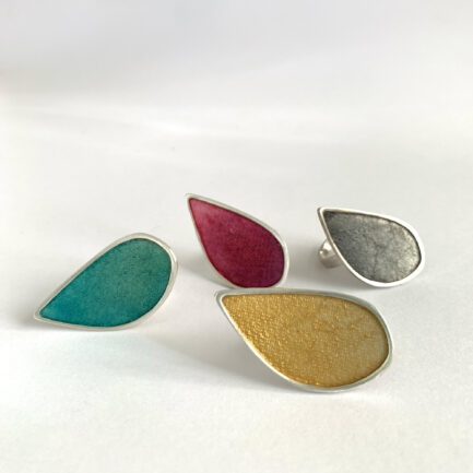 Silver drop shape ring with coloured paper inlay