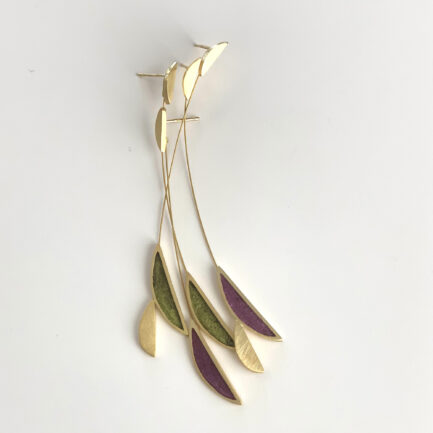 Silver gold-plated long earrings with coloured paper inlay