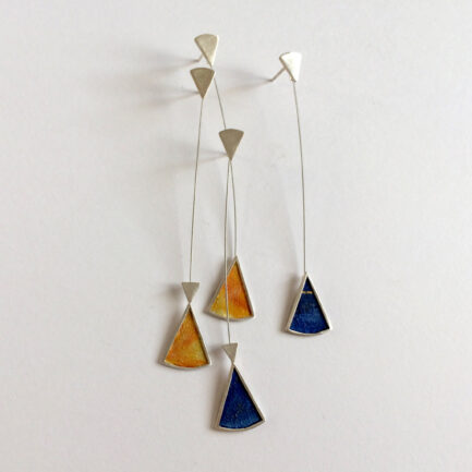 Silver nebulae long triangle earrings with coloured paper inlay