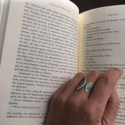 Silver triangles open ring with coloured paper inlay