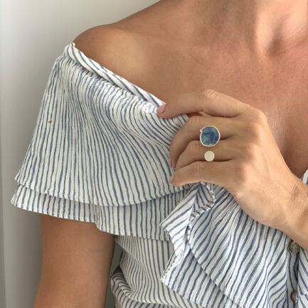 Silver nebulae open ring with coloured paper inlay