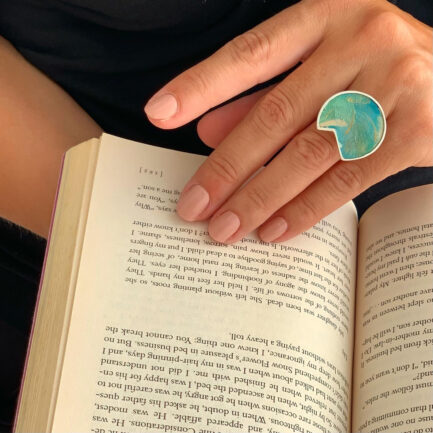 Silver nebulae missing piece ring with coloured paper inlay
