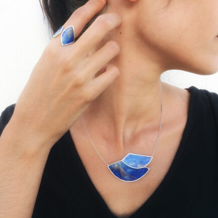 Silver statement necklace with coloured paper inlay