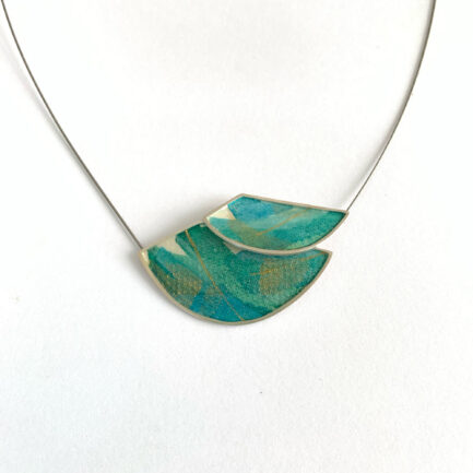 Silver statement necklace with coloured paper inlay