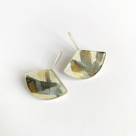 Silver triangle drop earrings with coloured paper inlay