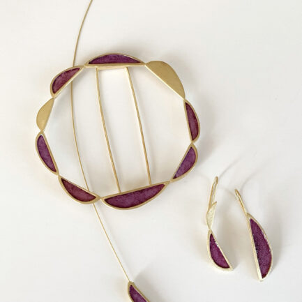 Silver gold-plated brooch with coloured paper inlay