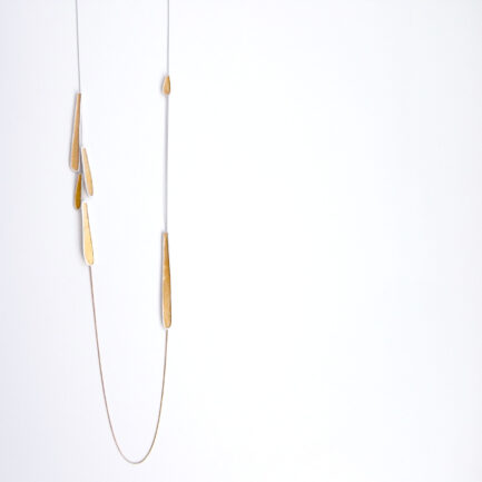 Silver feather-like long necklace with coloured paper inlay