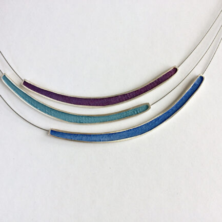 Silver three strand short necklace with coloured paper inlay