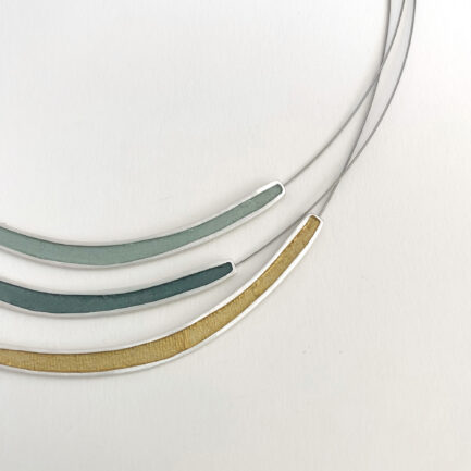Silver three strand short necklace with coloured paper inlay